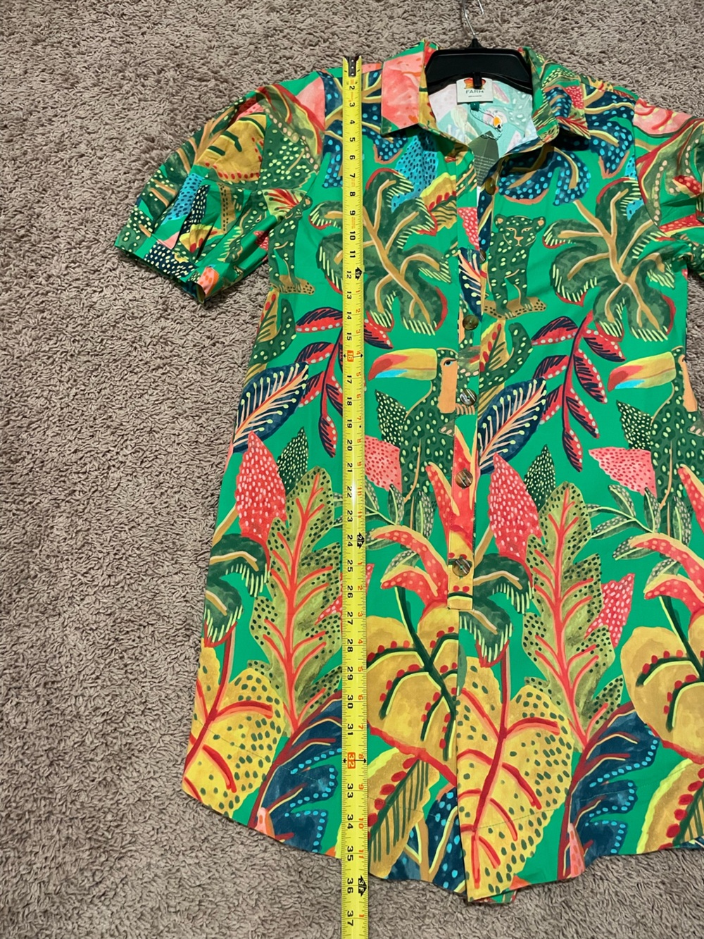 Tropical Print Short Sleeve Button-Up romper- Green - Picture 4 of 6